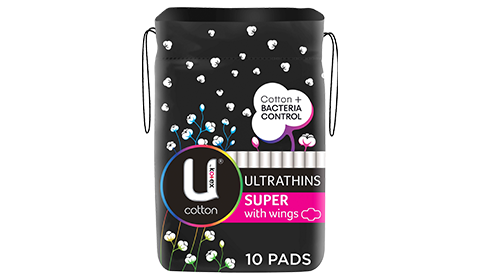 U by Kotex Cotton and Bacterial Control Super Ultrathin Pads with Wings 